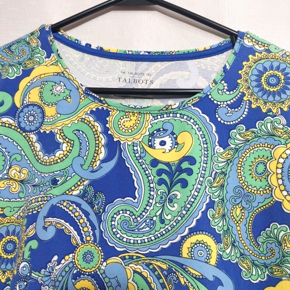 Talbots  Womens Stretch Cotton Tee Top Short Sleeve Paisley Multicolor Casual - Picture 4 of 8